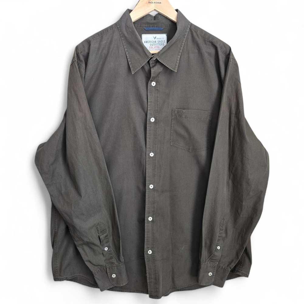 American Eagle Shirt Mens XXL 2XL Gray Button‎ Up Vintage Fit Long Sleeve Casual